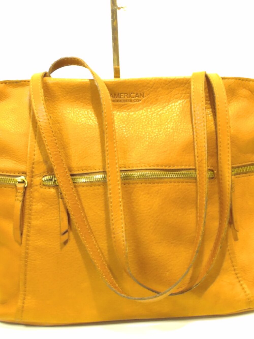 American Leather Co, Brown Leather Satchel with Double Handles and Zippers